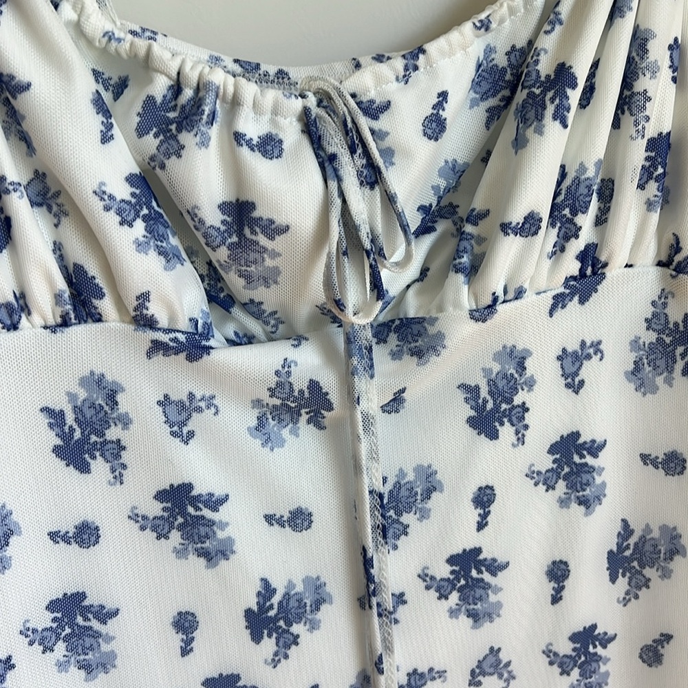 🕶️NWT Cider Blue Floral tie shoulder sleeveless stretch Midi Dress - Picture 5 of 8